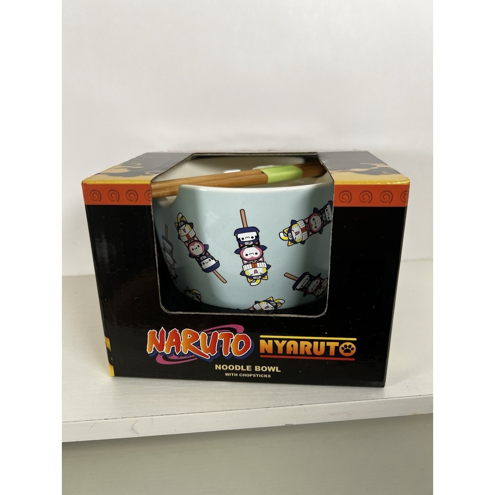 Naruto‎ Nyaruto Ceramic Noodle Bowl w/ Chopsticks Anime NEW